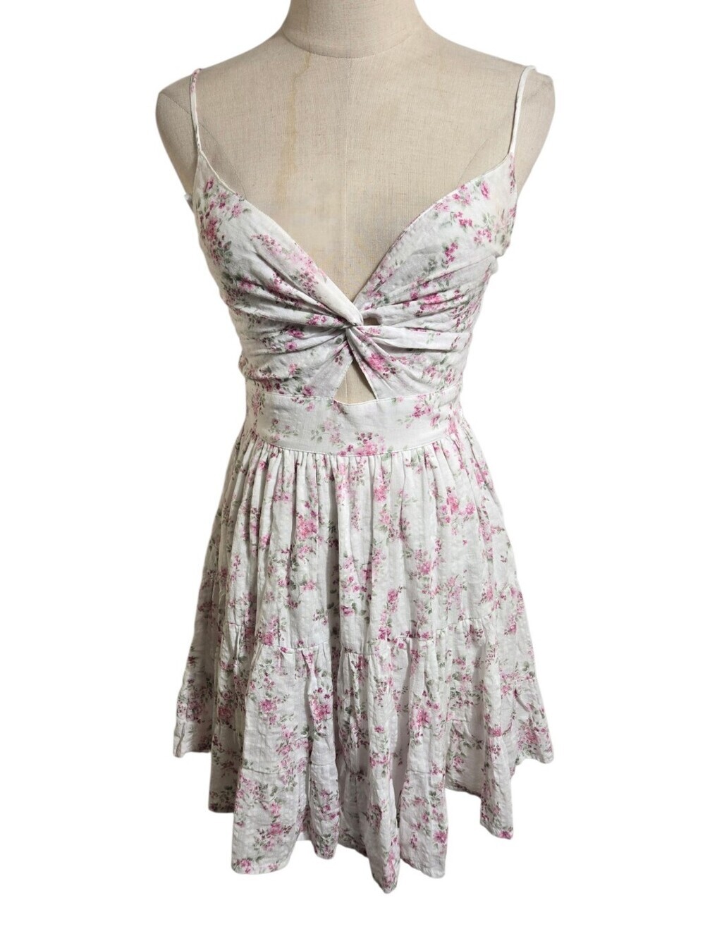 Altar'd State White Floral Mini Dress with Twist Front